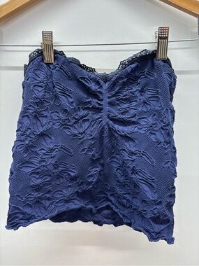 Full Tilt Navy Ribbed Lace-Trim Strapless‎ Cropped Tube Top